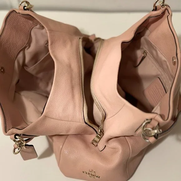 COACH F35723 Phoebe Dusty Pink Pebbled Leather Shoulder Handbag